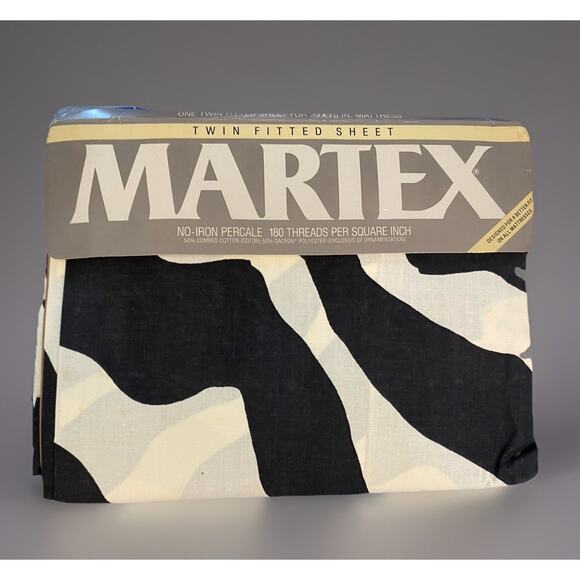 80s Martex Perry Ellis Night Zebra Twin Fitted Bed Sheet 1983 Vintage - Picture 1 of 3